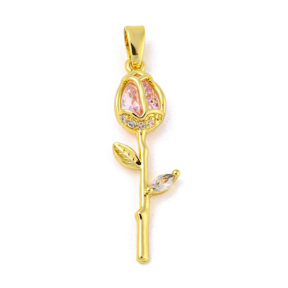 Dije colgante Rosa con cristal chapado en oro real 18k