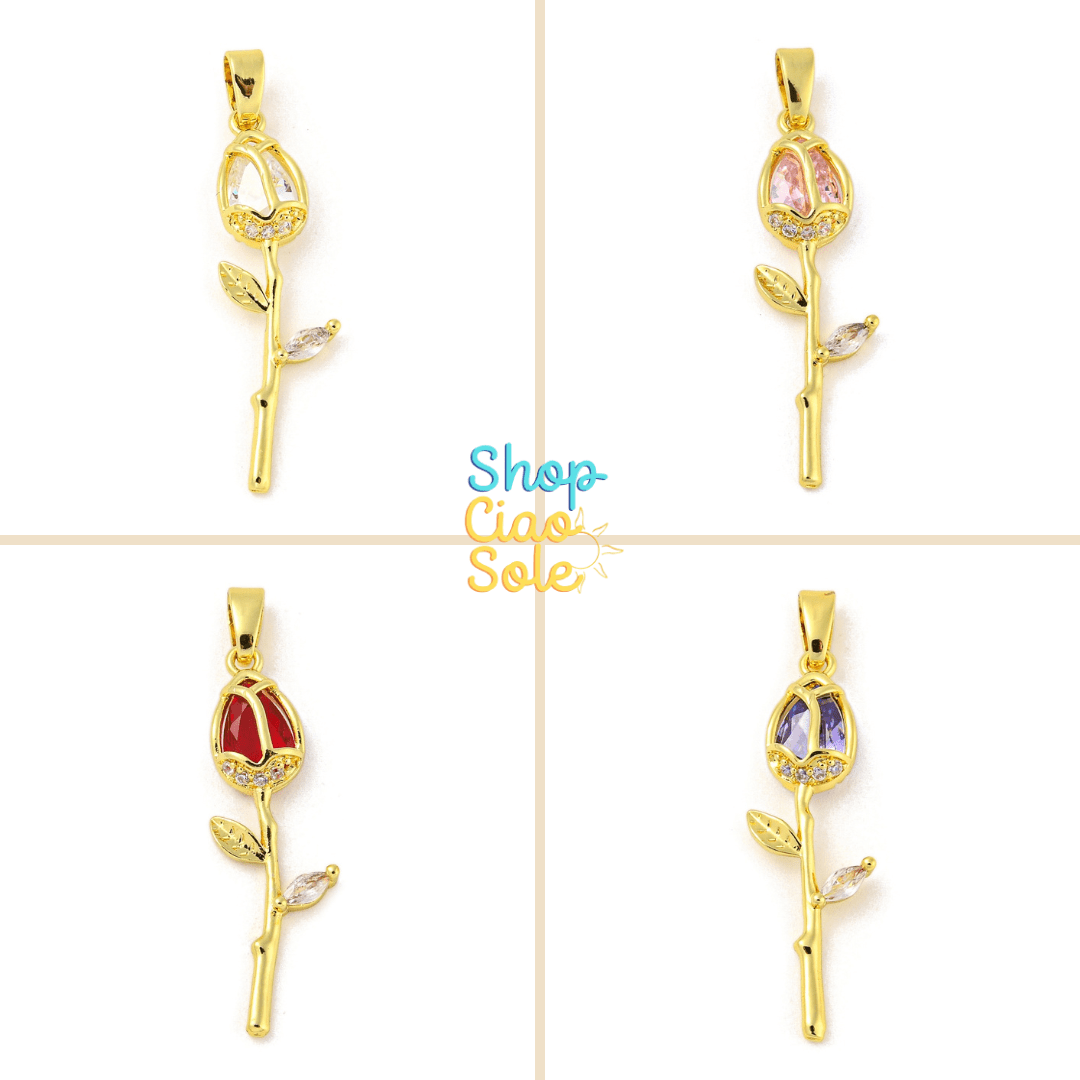 Dije colgante con cristal chapado en oro real 18k