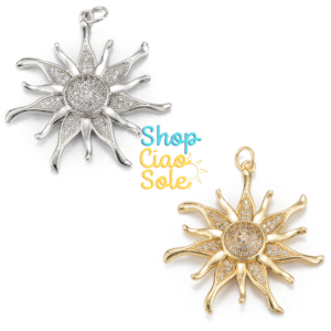 Dije colgante Sol chapado en oro real 18k y platino circonio cúbico