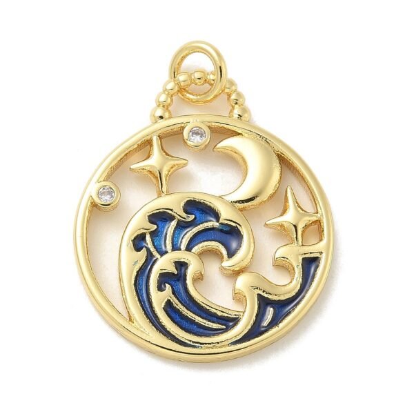 Colgante de Ola con cristal chapado en oro real 18k