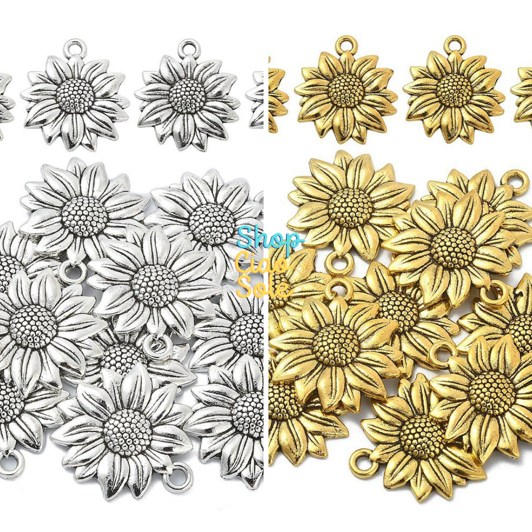 4 unidades Dije flor girasol aleación (2 colores)