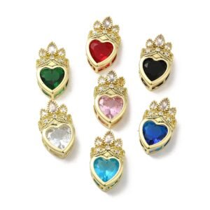 Dije colgante Corazón con corona con cristal chapado en oro real 18k (7 Colores)