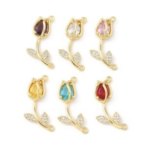 Dije colgante tulipán con cristal chapado en oro real 18k (4 Colores)