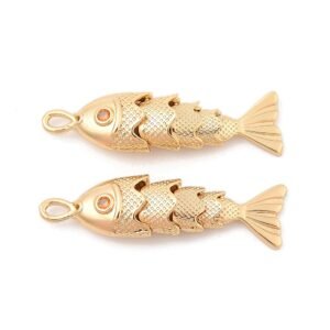 Colgante de Pez , 18k chapado en oro real 33mm