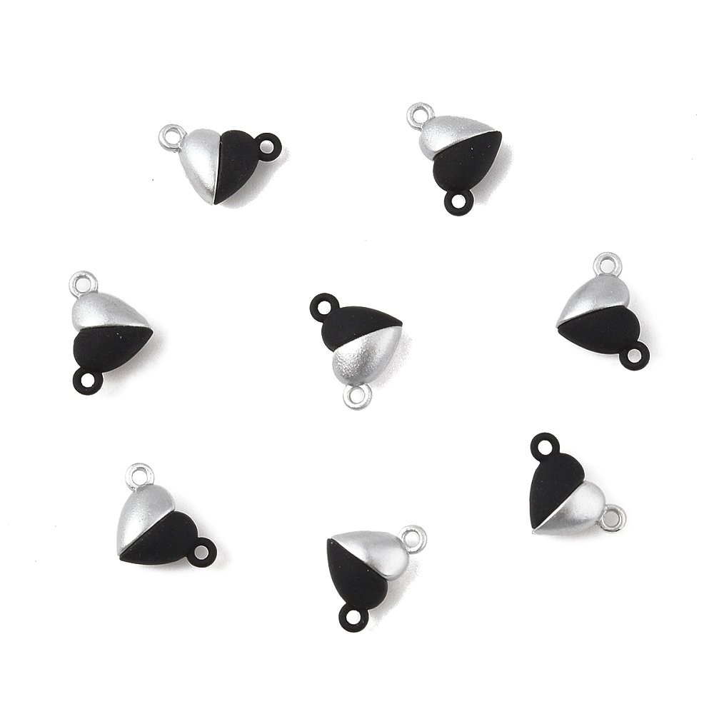 Dije imán en forma de Corazón Plateado con negro