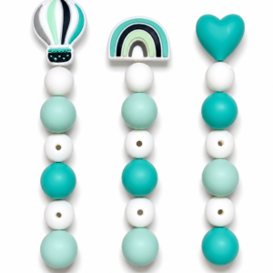 Kit de Cuentas de Silicona BPA FREE para porta chupetes ( 3 Modelos en tonos verde)