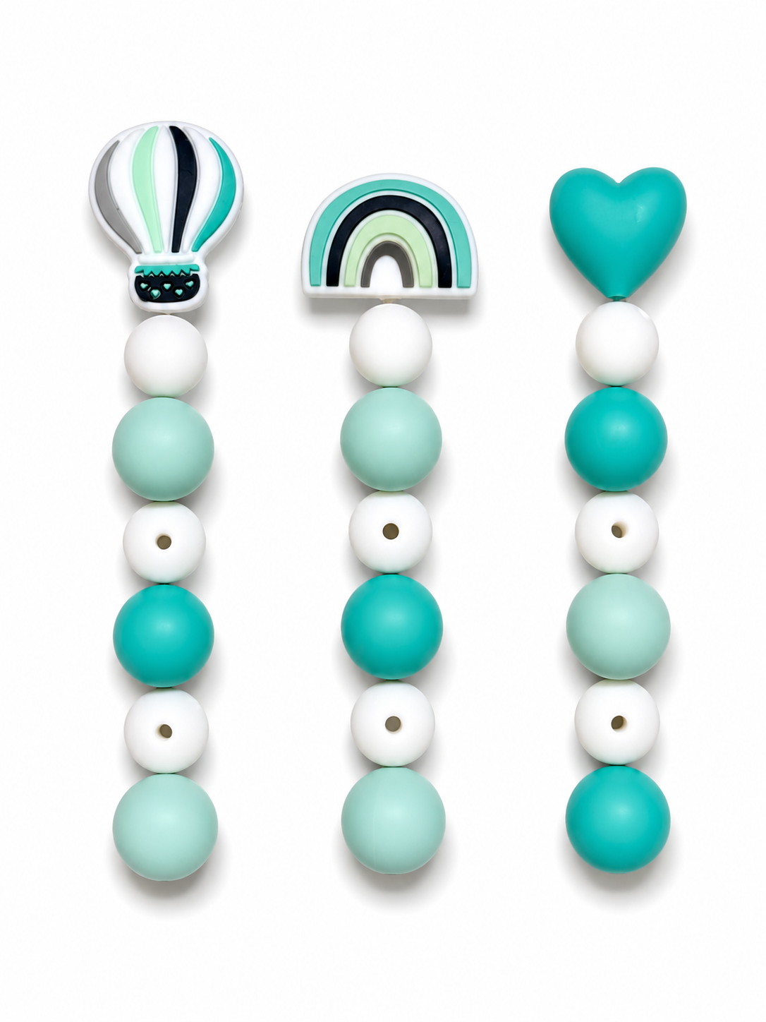 Kit de Cuentas de Silicona BPA FREE para porta chupetes ( 3 Modelos en tonos verde)