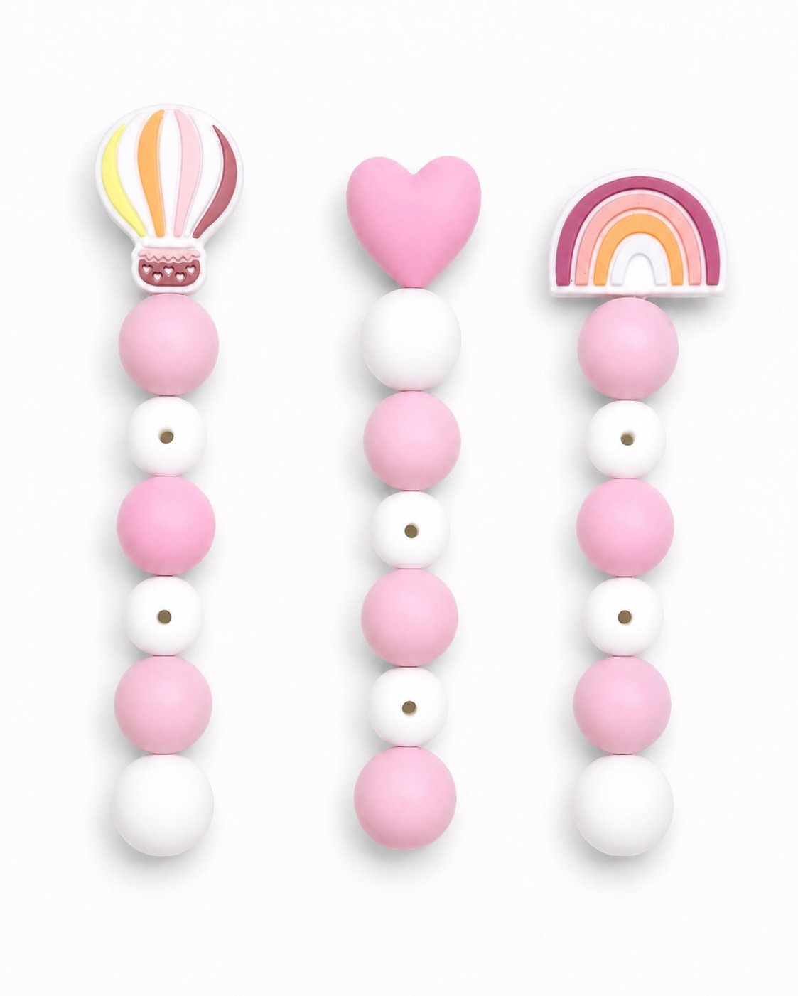 Kit de Cuentas de Silicona BPA FREE para porta chupetes  ( 3 Modelos en rosa)